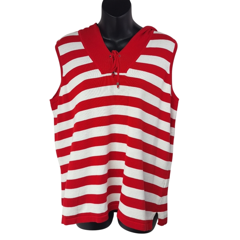 Christopher & Banks Women's Red White Stripes V-neck Sweater Vest Size XL NWT